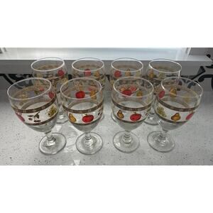 Set Of 8 Vintage Country Orchard 12 Ounce Water/wine Goblets By Block
